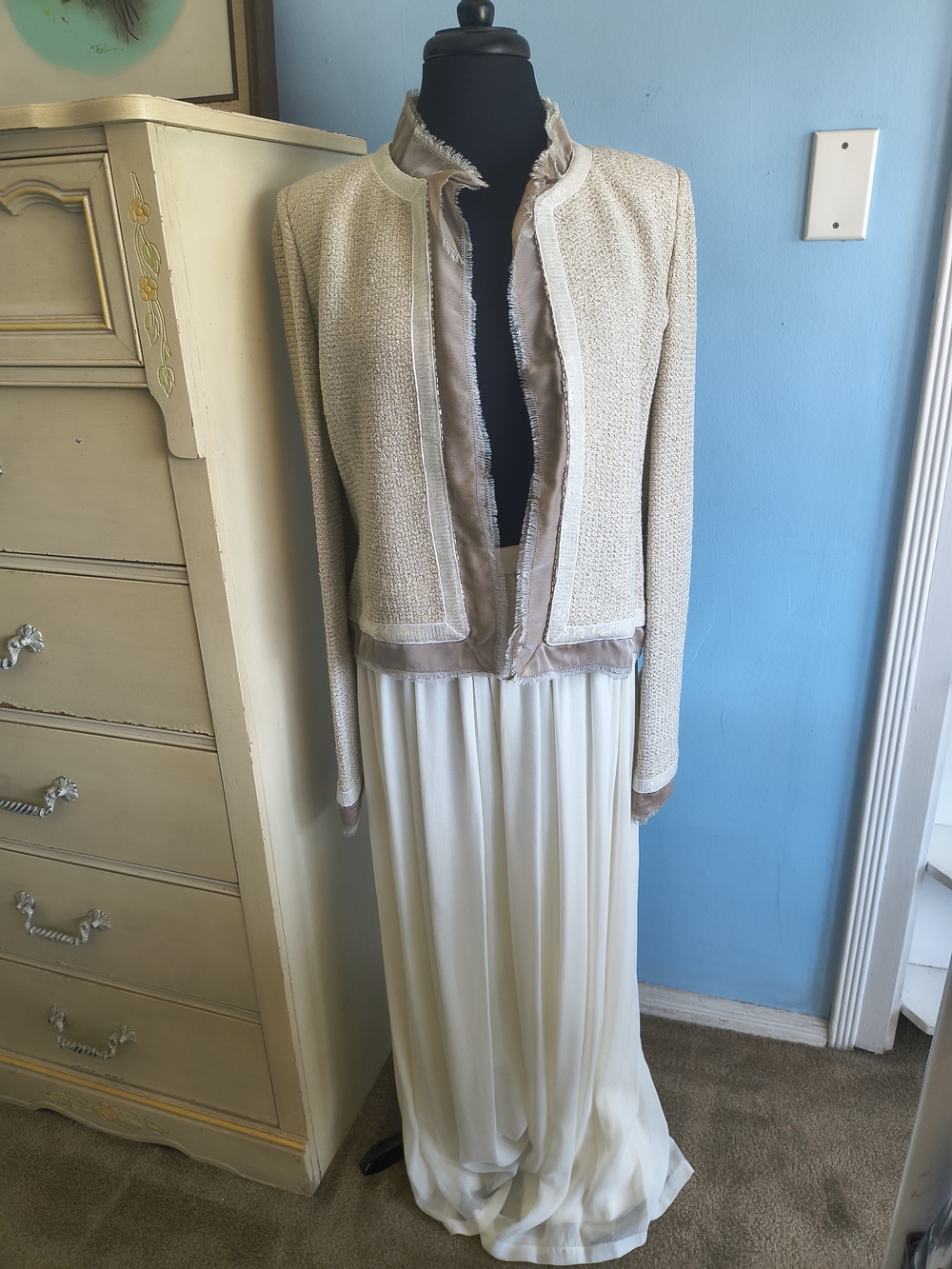 🦋 St. John Evening Sequins Tweed Ecru Jacket - Picture 2 of 10